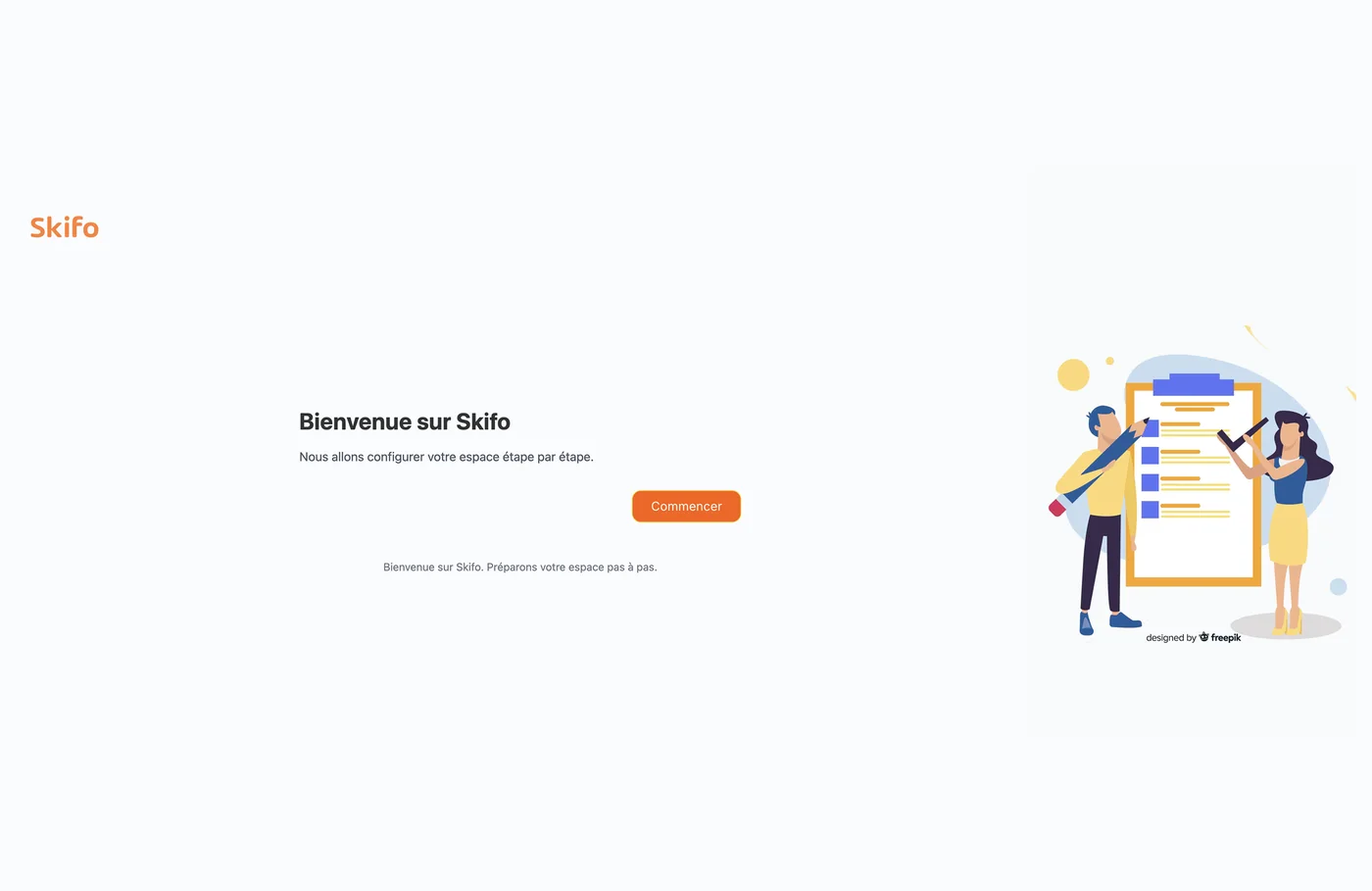 Écran de bienvenue de Skifo avant la Review